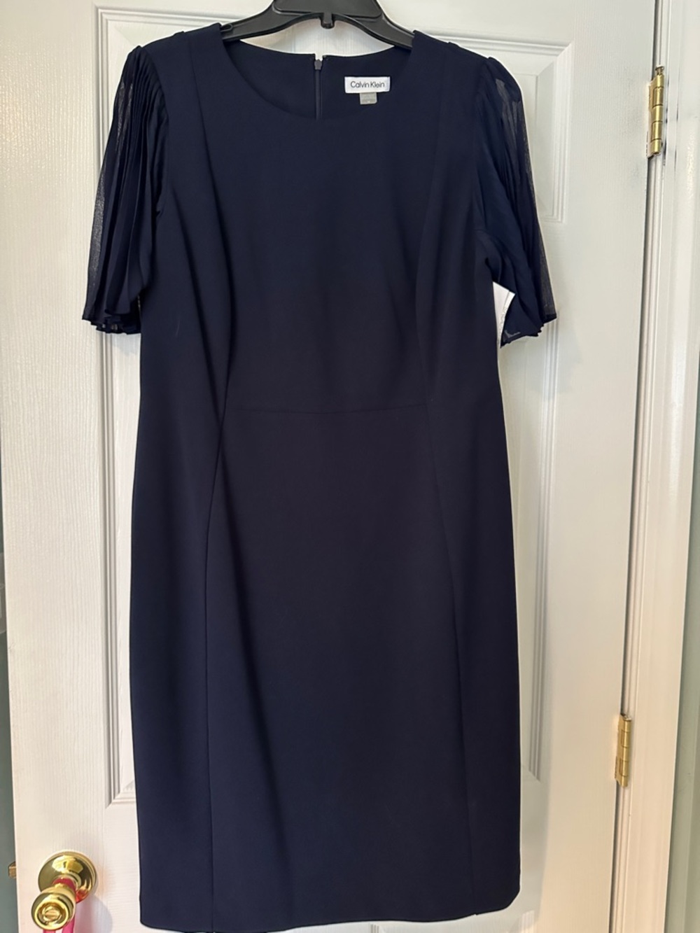 Calvin Klein Navy Midi Dress with Pleated Short Sleeves